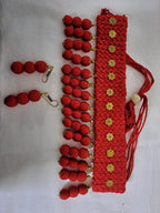 Braided red choker necklace set with fringes n matching earrings