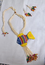 Multi colour thread fish pendant Jewellery. set with matching thread earrings