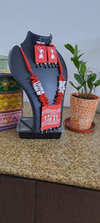 Handpainted fabric set with shell beads