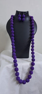 Exclusive purple colour thread beads long necklace set with matching earrings