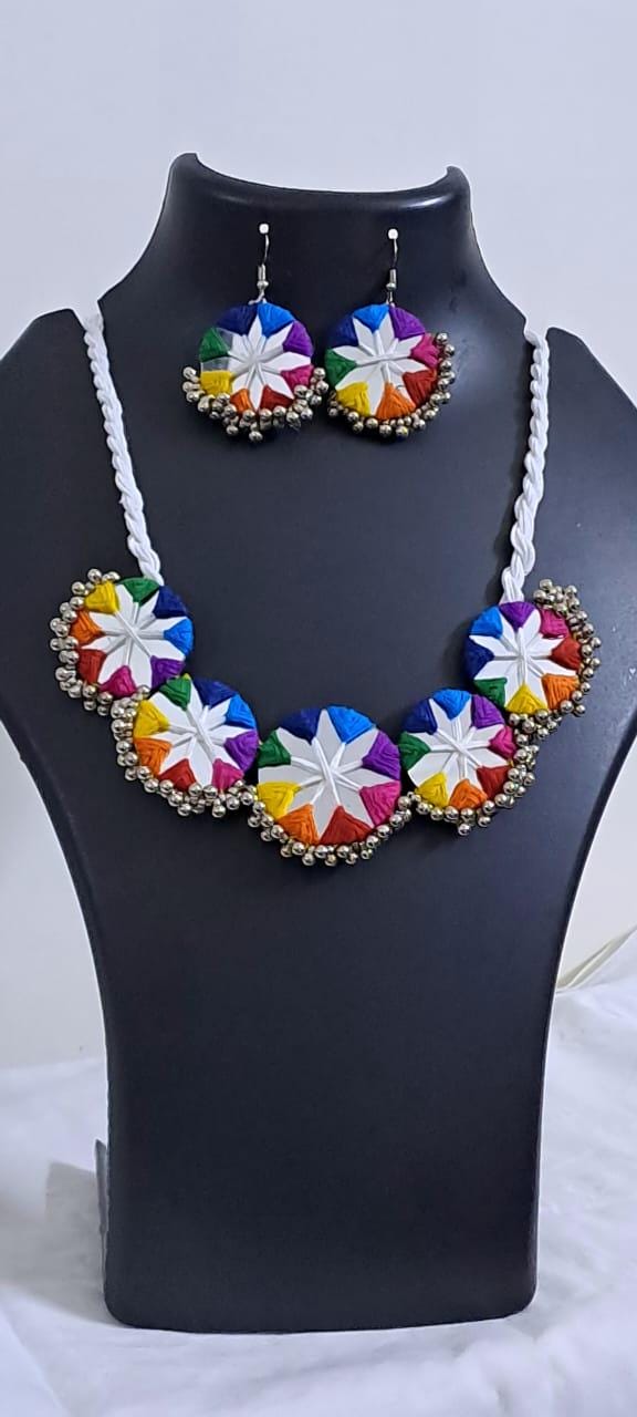Stunning handmade Kutch Glass work necklace with matching glass work earrings