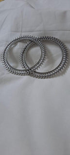 Traditional silver oxidised bangles with birds border.