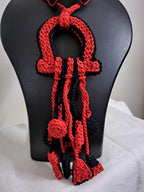 Crochet thread necklace set with fringes and matching earrings