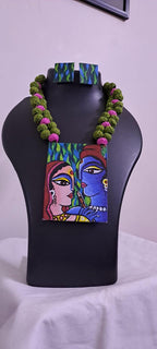 Handpainted fabric jewellery set with matching earrings
