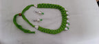 Green  braided thread necklace with pearl n pearl danglers