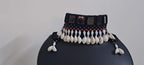 Handmade Kutch Glass work choker necklace with beads n shell fringes and glass work earrings