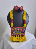 Handpainted fabric necklace set with earrings