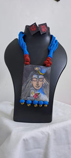 Handpainted fabric jewellery set with matching earrings