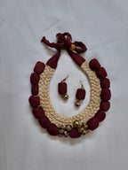 Handmade braided thread necklace set with trinkets and  matching earrings