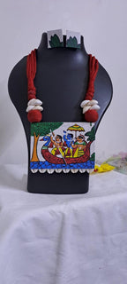 Handpainted fabric necklace set with earrings