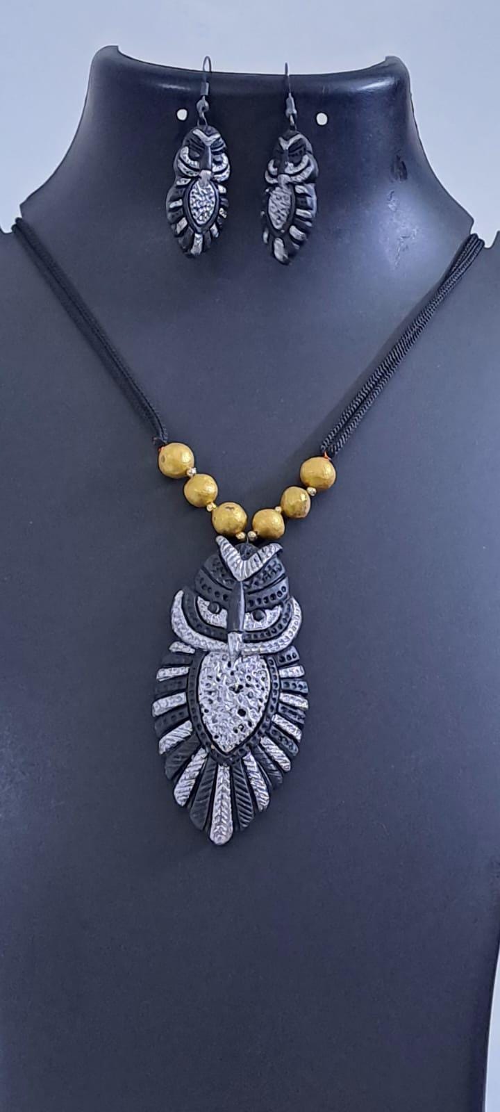 Terracotta owl pendant necklace