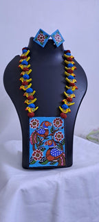 Handpainted fabric necklace set with earrings