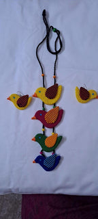 Multi coloured bird necklace and matching earrings
