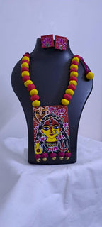 Handpainted fabric jewellery set with matching earrings