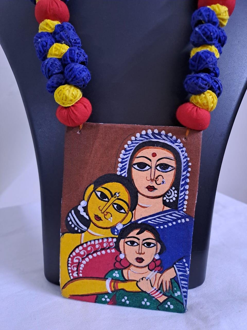 Handpainted fabric jewellery set with matching earrings