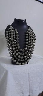 Multi-layered silver oxidised beads necklace .