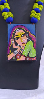 Handpainted fabric necklace set with earrings