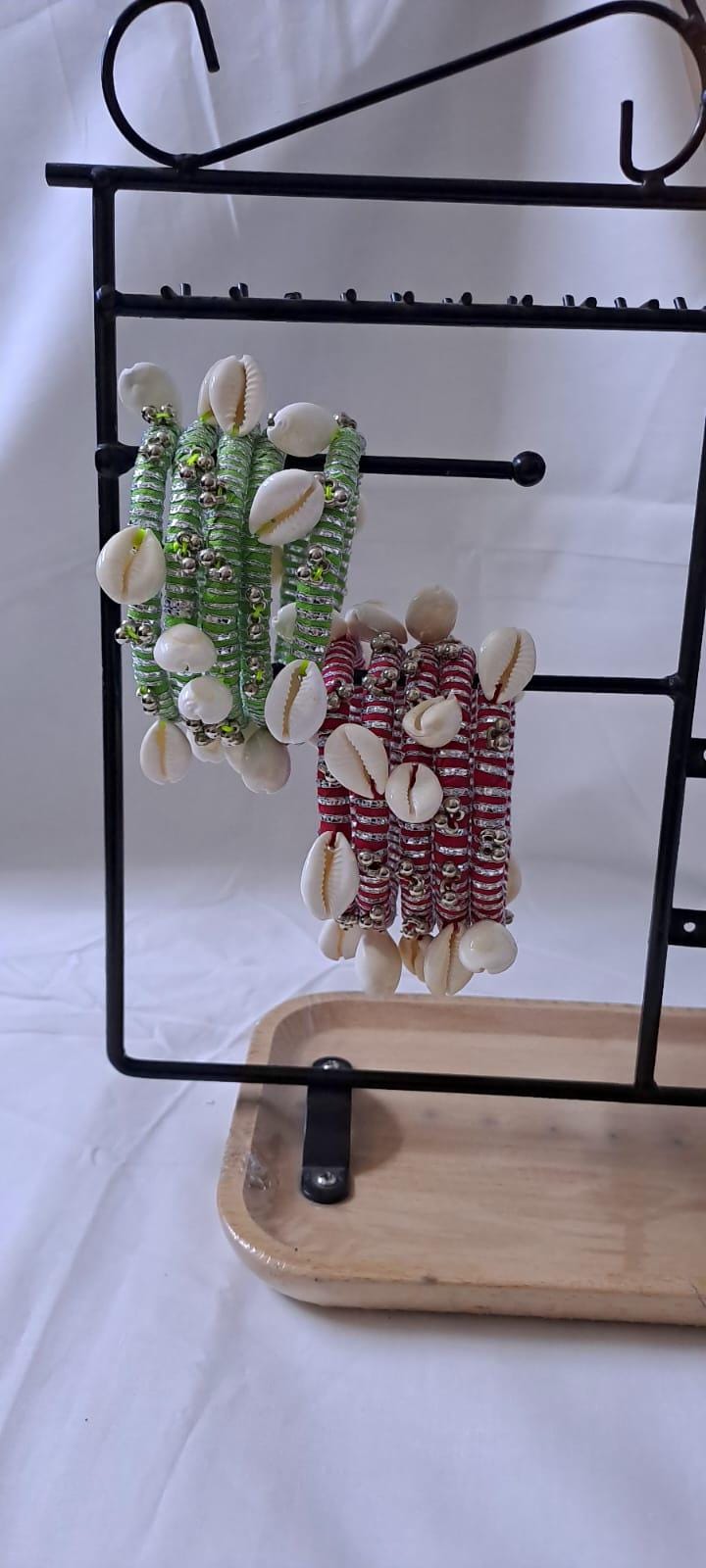 Red and green colour traditional zari thread and kori bangles (set of 10 bangles)