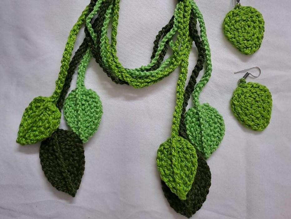 Exclusively n unique crochet leaf necklace set with matching earrings