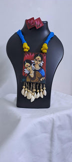 Handpainted fabric jewellery set with matching earrings