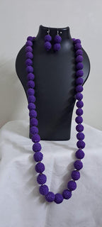 Exclusive purple colour thread beads long necklace set with matching earrings