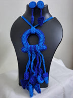 Crochet thread necklace set with fringes and matching earrings
