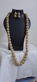 Exclusive beige colour thread beads long necklace set with matching earrings