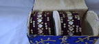 Purple colour traditional thread kundan bangles with zari bangle box