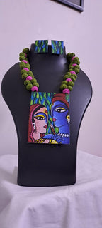 Handpainted fabric jewellery set with matching earrings