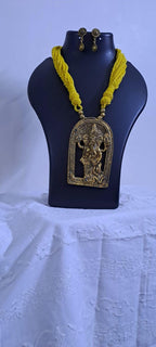 Yellow thread necklace with golden oxidised ganesha pendant