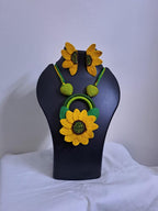 Yellow thread necklace set with sunflower pendant n matching earrings
