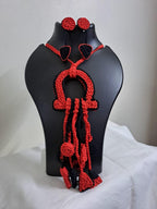 Crochet thread necklace set with fringes and matching earrings