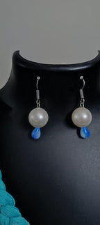 Blue  braided thread necklace with pearl n pearl danglers