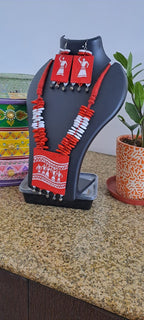 Handpainted fabric set with shell beads