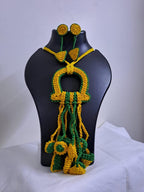 Crochet thread necklace set with fringes and matching earrings