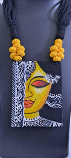 Handpainted fabric necklace set with earrings