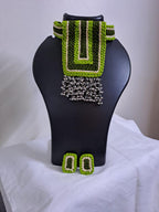 Green Crochet thread necklace set with matching earrings