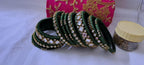 Green colour traditional thread kundan bangles with zari bangle box