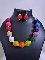 Thread beads necklace set with matching earrings