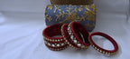Maroon colour traditional thread kundan bangles with zari bangle box