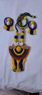 Exclusive multicoloured thread necklace set with jute n thread pendant n matching earrings