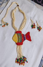 Multi colour thread fish pendant Jewellery. set with matching thread earrings