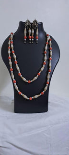 Red n brown paper beads necklace set
