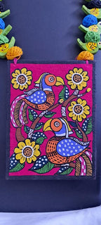 Handpainted fabric necklace set with earrings