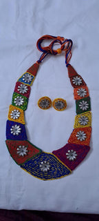 Exclusive  necklace set with multiple thread n  silver oxidised pendants n matching earrings