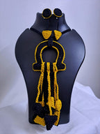 Crochet thread necklace set with fringes and matching earrings