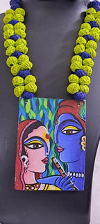 Handpainted fabric necklace set with earrings