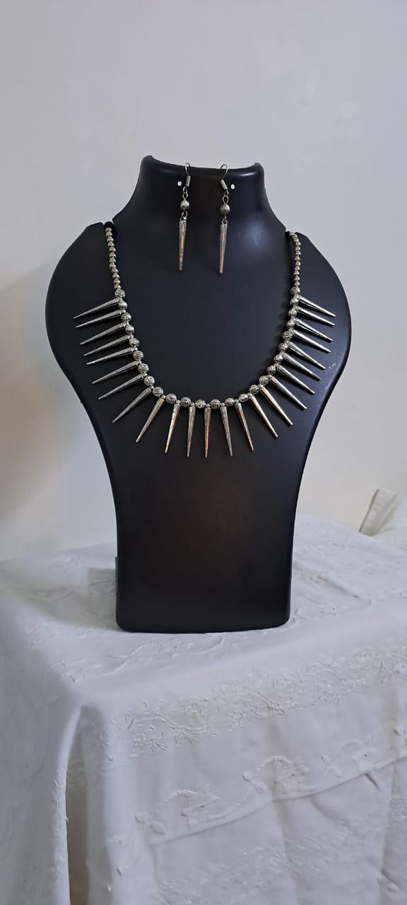 Combo offer for silver  and golden oxidised necklace set with matching earrings.