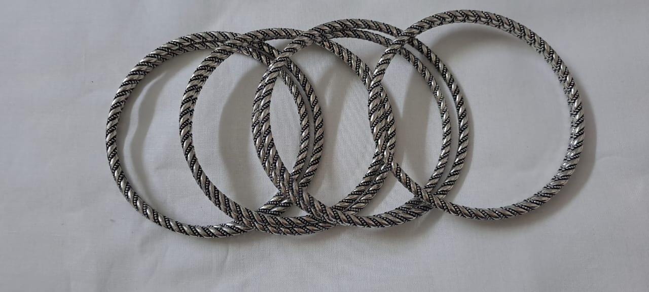 Traditional silver oxidised bangles (set of 8)