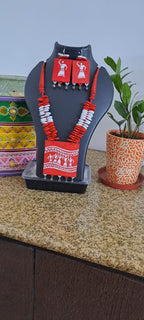 Handpainted fabric set with shell beads